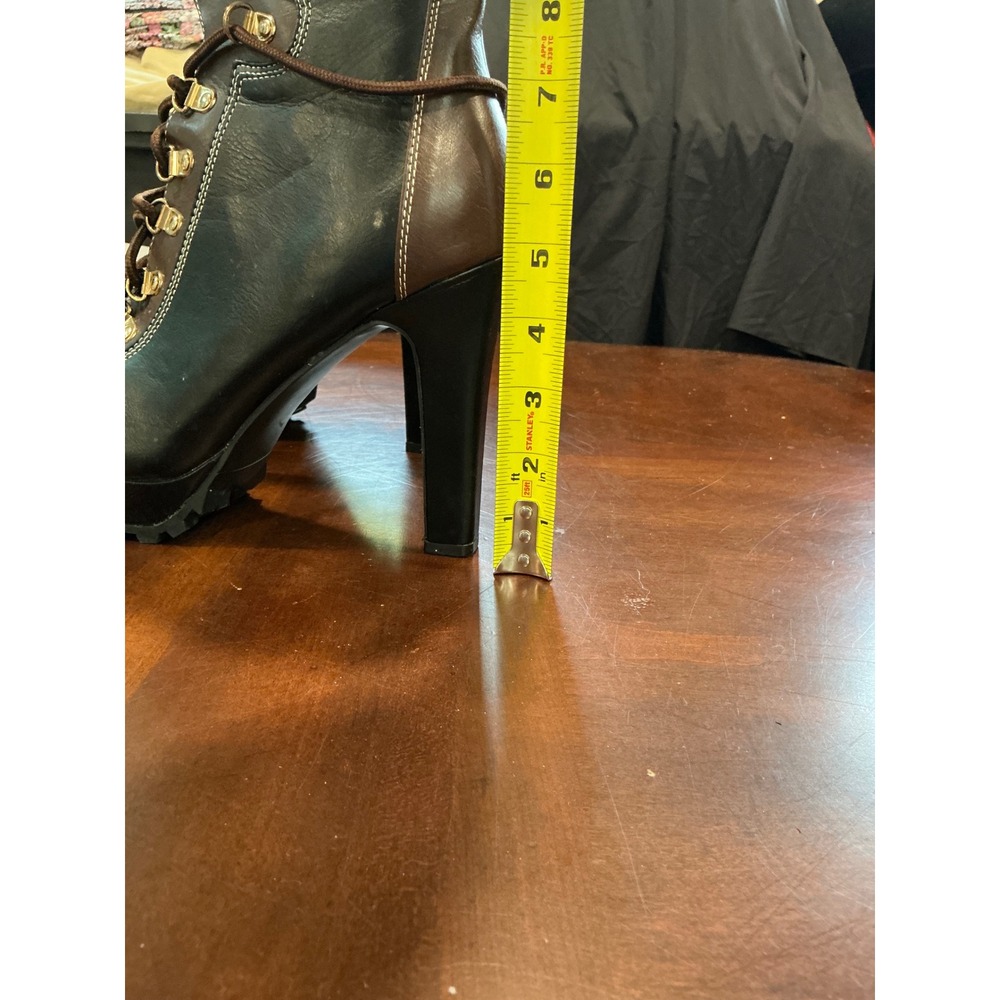 ShoeDazzle Ankle Boots Aden Sz 11 Black Brown Olive High Heel Platform Lug Sole - Picture 3 of 8